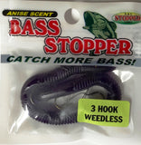 Bass Stopper 3 Hk Weedless Rigged Worms - 6 Pack