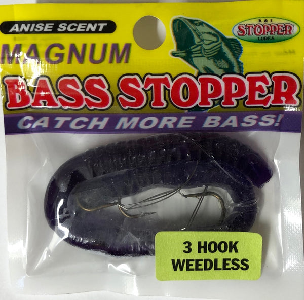 Bass Stopper - Magnum 3 Hk Weedless Rigged Worms - 6 Pack – Stopper Lures