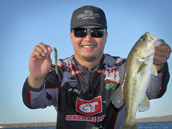 Tai with an early-morning bass caught on a Neko rig.